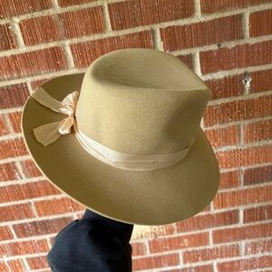 Lack of Color tan fedora with ribbon detailing S
